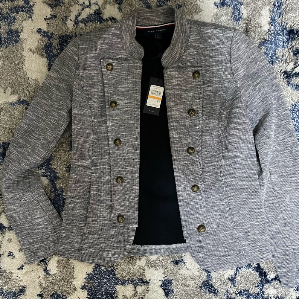 NWT Small Grey Soft Tommy Hilfiger Military Band Jacket